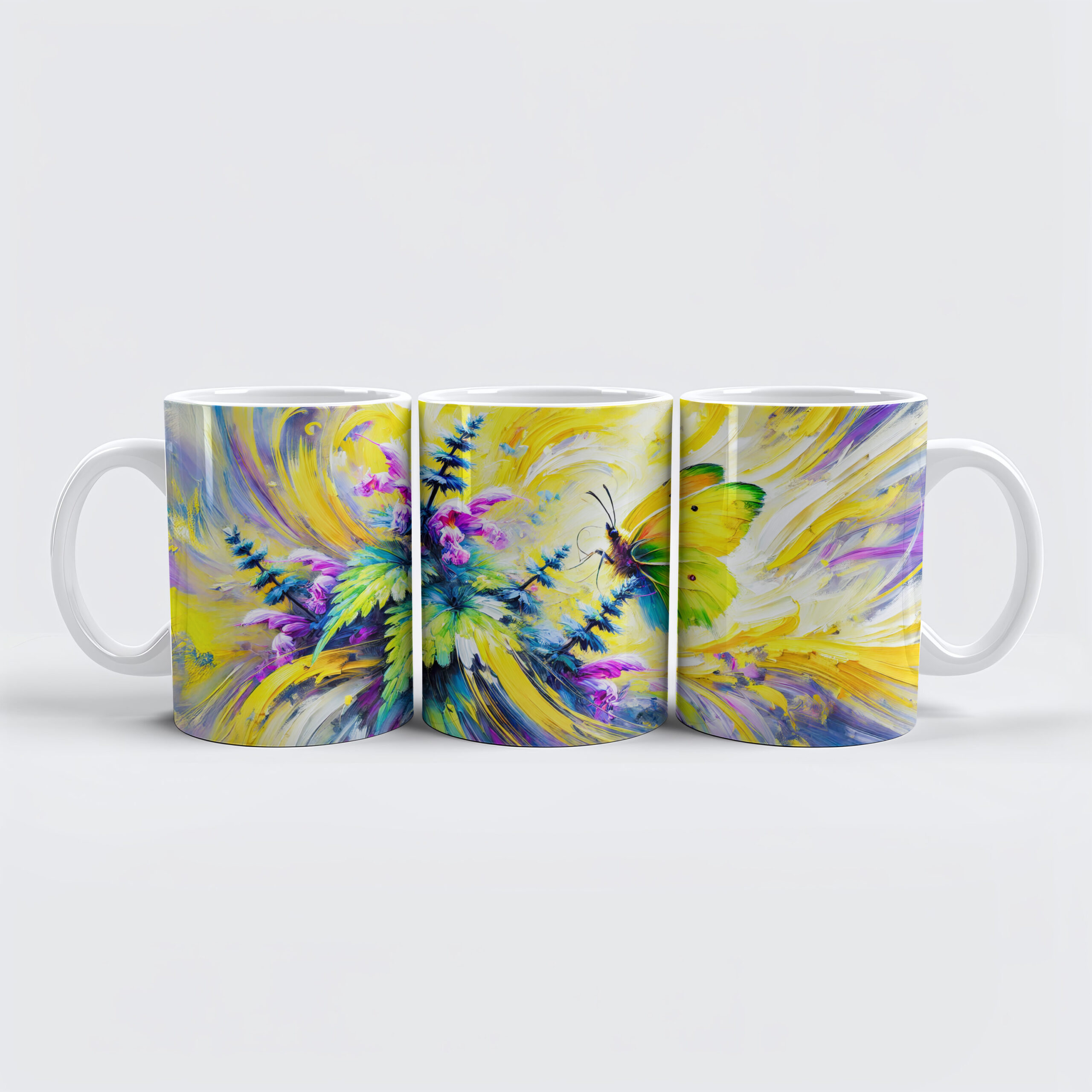 raxxa Premium-Tasse: Brimstone Butterfly with Dead Nettle Flowers in Oil Painting