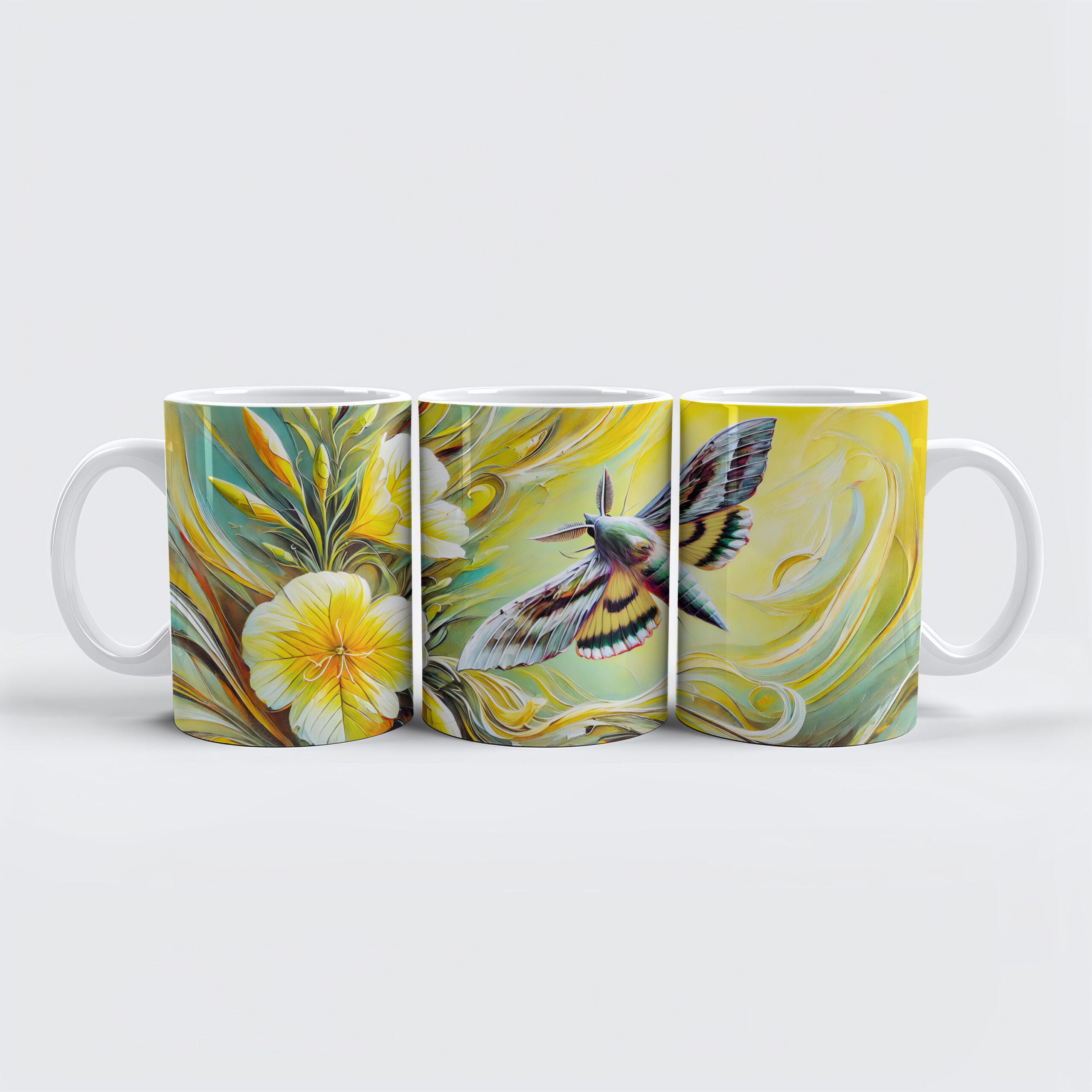 raxxa Premium-Tasse: Silver Y Moth with Evening Primrose in Oil Painting