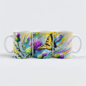 raxxa Premium-Tasse: Swallowtail Butterfly with Thistles in Oil Painting