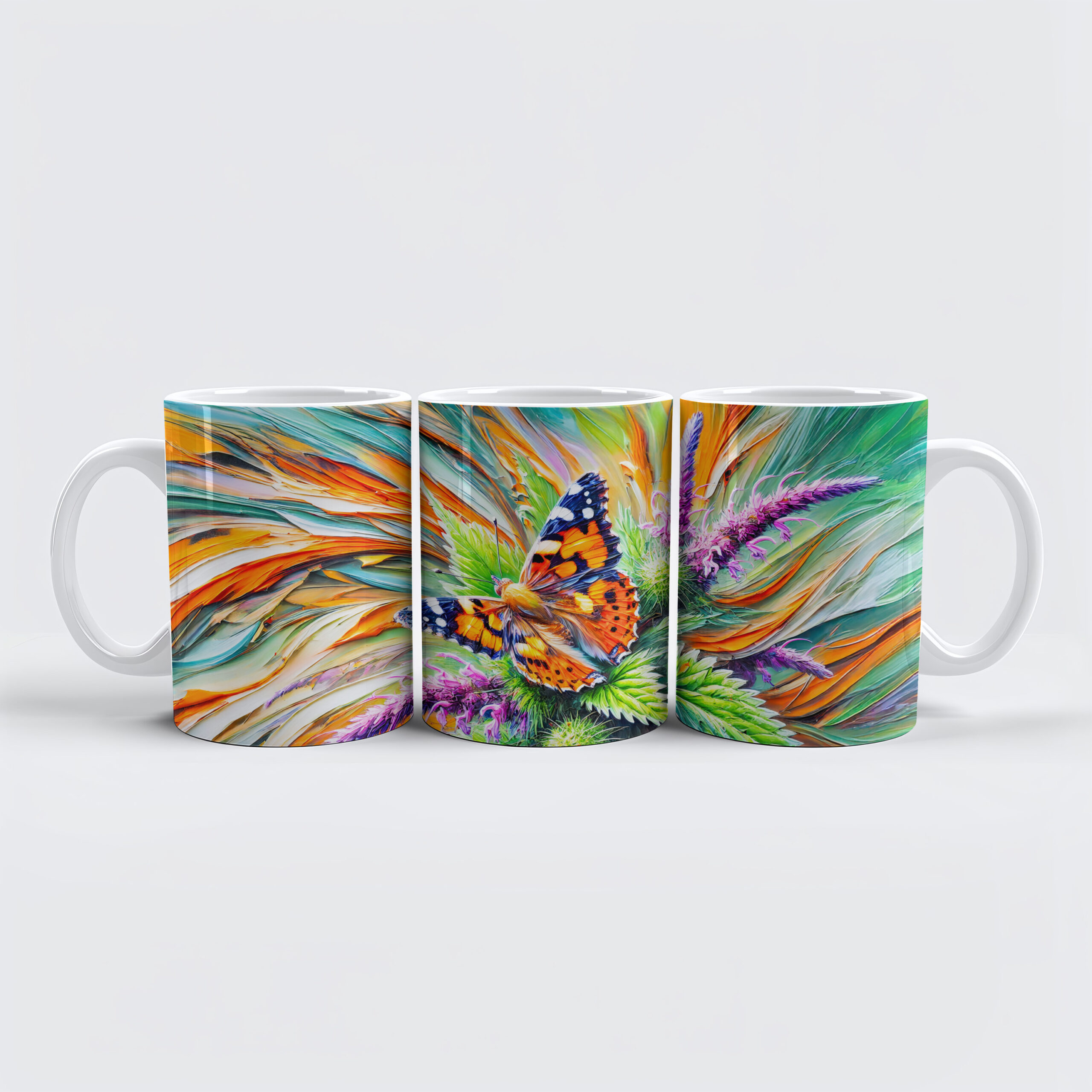 raxxa Premium-Tasse: Painted Lady Butterfly on Nettles in Oil Painting