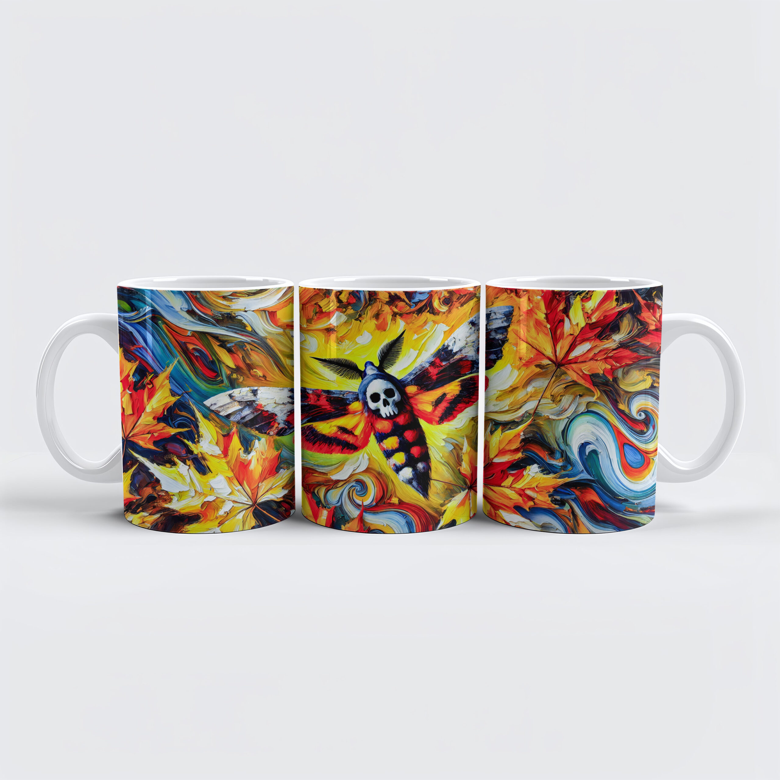 raxxa Premium-Tasse: Deaths-head Hawk-Moth with Autumn Leaves in Oil Painting