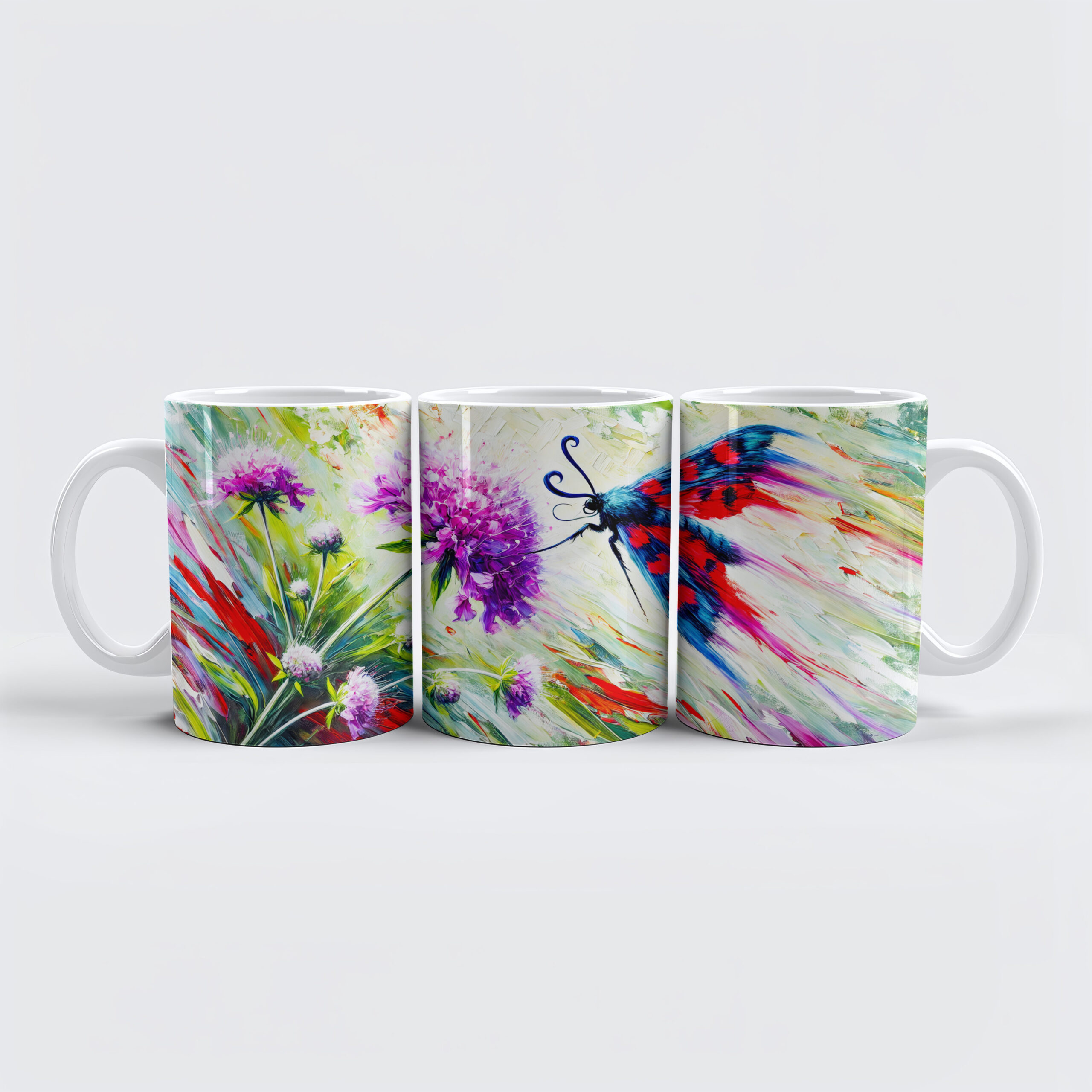 raxxa Premium-Tasse: Six-Spot Burnet Moth on Scabious in Oil Painting