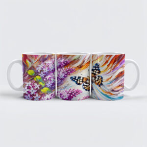 raxxa Premium-Tasse: Speckled Wood Butterfly with Lilac in Oil Painting
