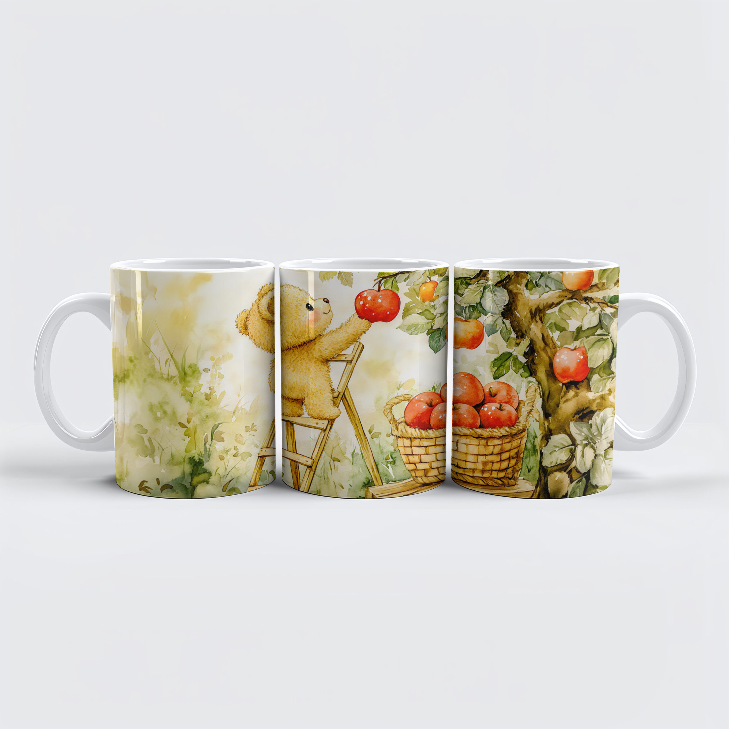 raxxa Premium-Tasse: Teddy Bear Harvesting Apples with Ladder