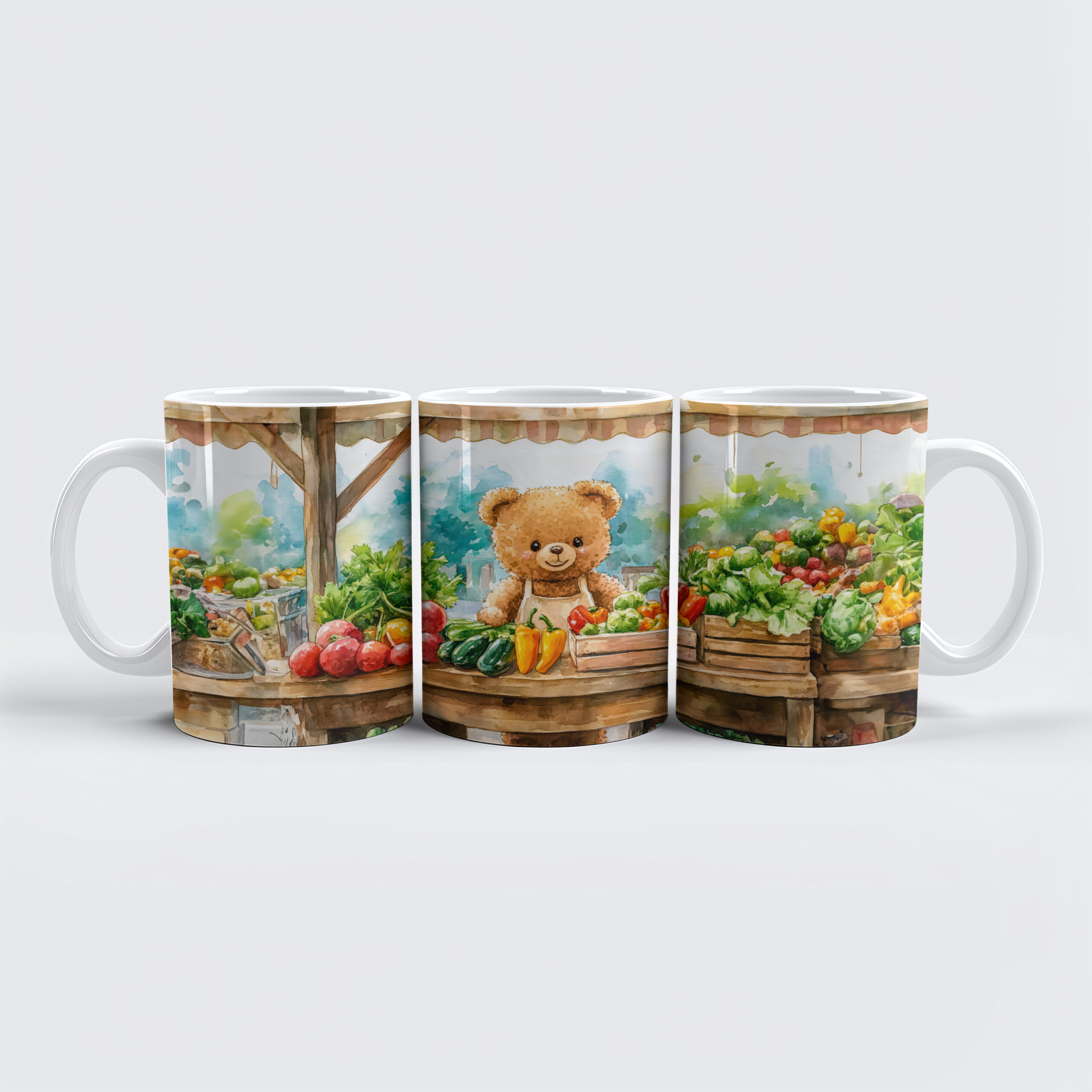 raxxa Premium-Tasse: Teddy Bear Selling Fruit at Farmers Market