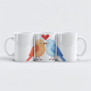 raxxa Premium-Tasse: Watercolor Lovebirds with Heart Valentine’s Day Illustration