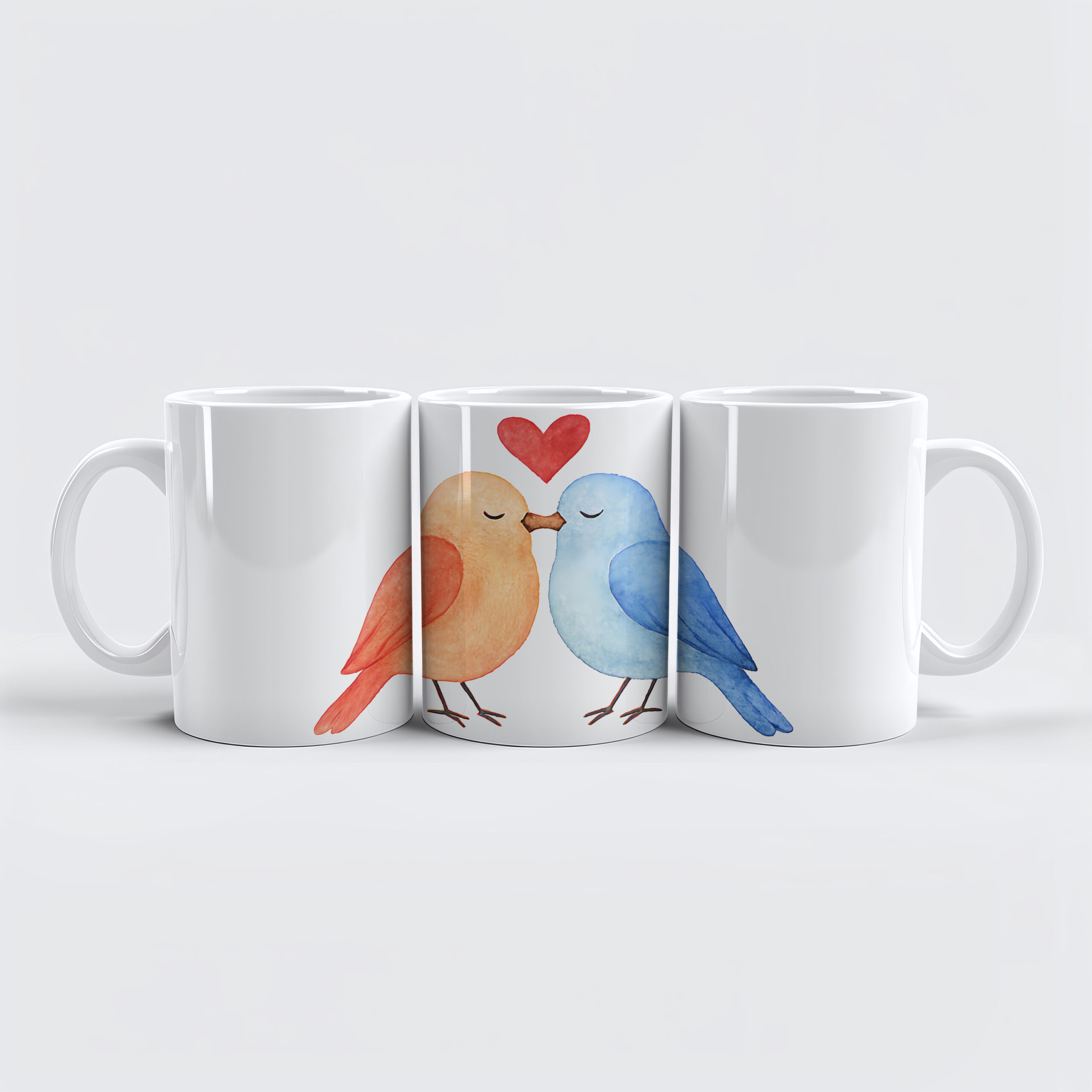 raxxa Premium-Tasse: Watercolor Lovebirds with Heart Valentine’s Day Illustration