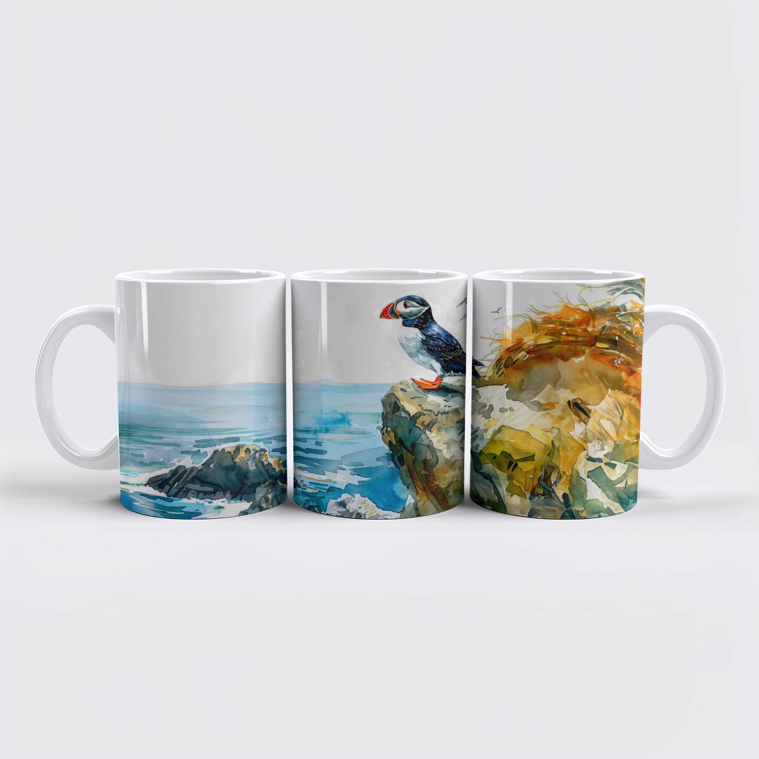 raxxa Premium-Tasse: Puffin on Coastal Cliff