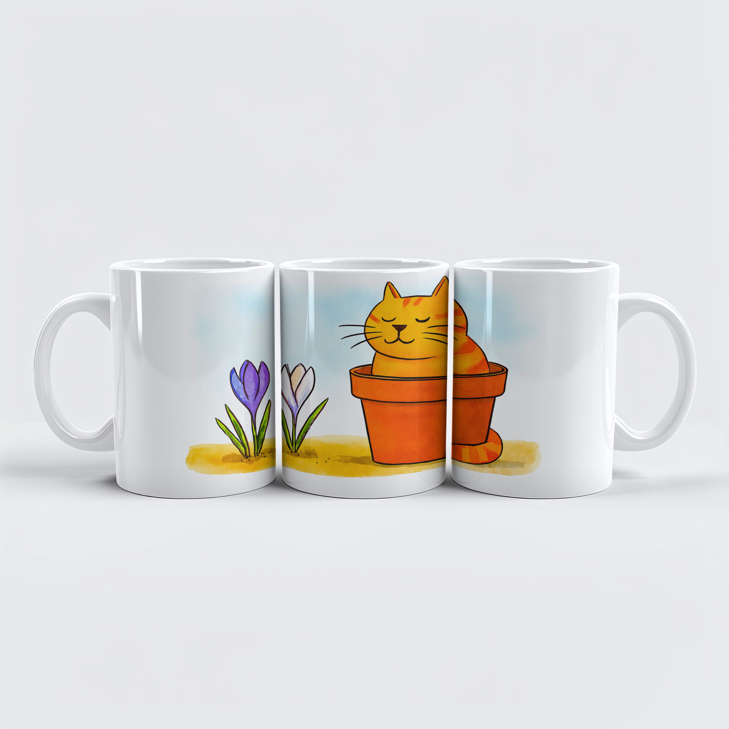 raxxa Premium-Tasse: Cute Cartoon Cat Sitting in Spring Flowers