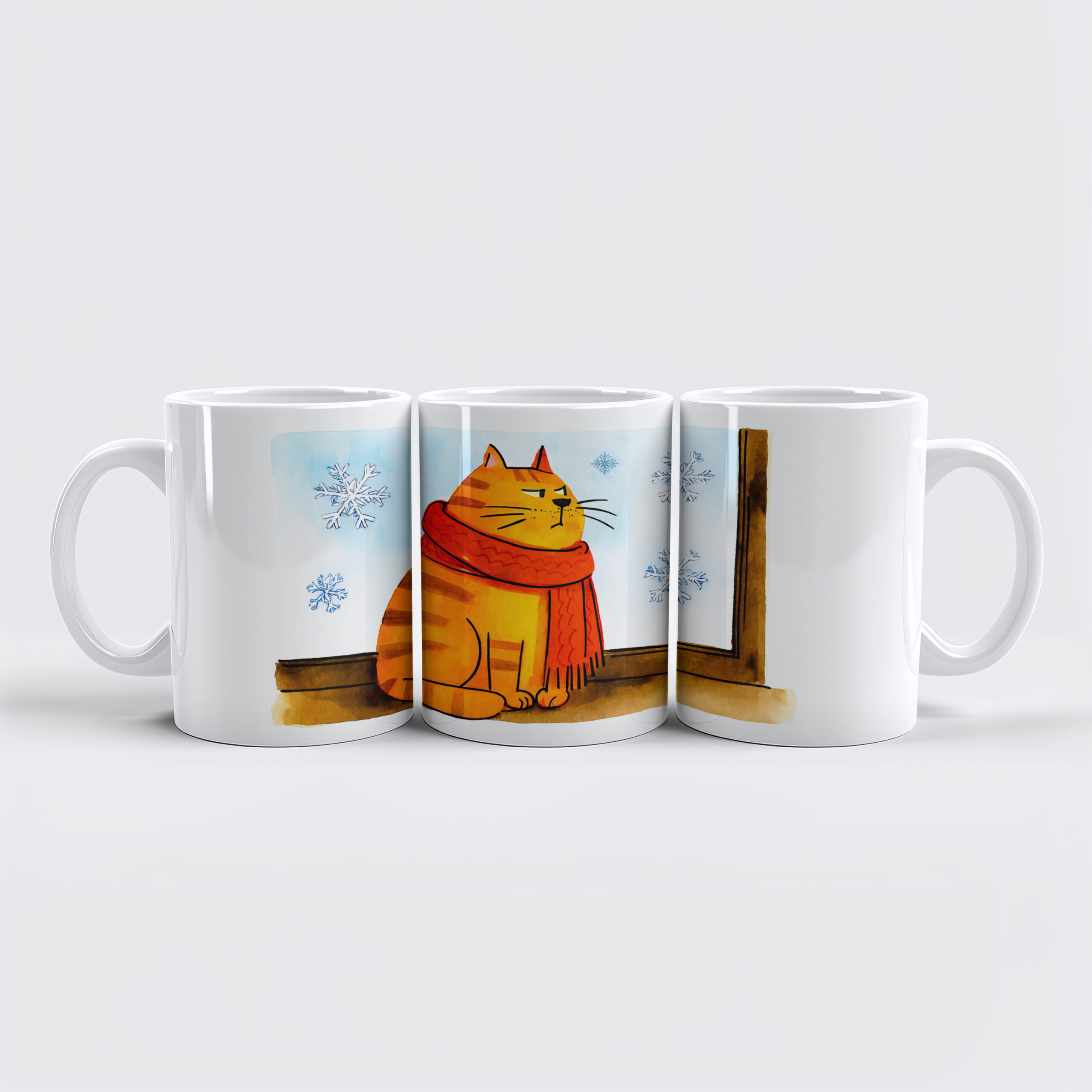 raxxa Premium-Tasse: Cute Cartoon Cat Sitting at Snowy Window