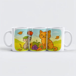 raxxa Premium-Tasse: Cute Cartoon Cat With Mouse and Heart Balloon
