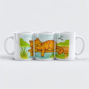 raxxa Premium-Tasse: Cute Cartoon Cat Resting on Wooden Dock