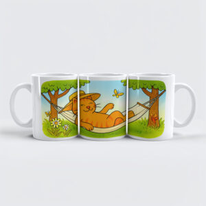 raxxa Premium-Tasse: Cute Cartoon Cat Relaxing in Garden Hammock