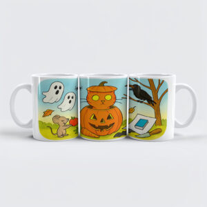 raxxa Premium-Tasse: Cute Cartoon Cat Sitting in Pumpkin Costume