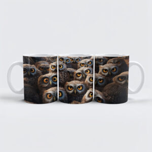 raxxa Premium-Tasse: Gruppenbild mit fröhlichen Eulen