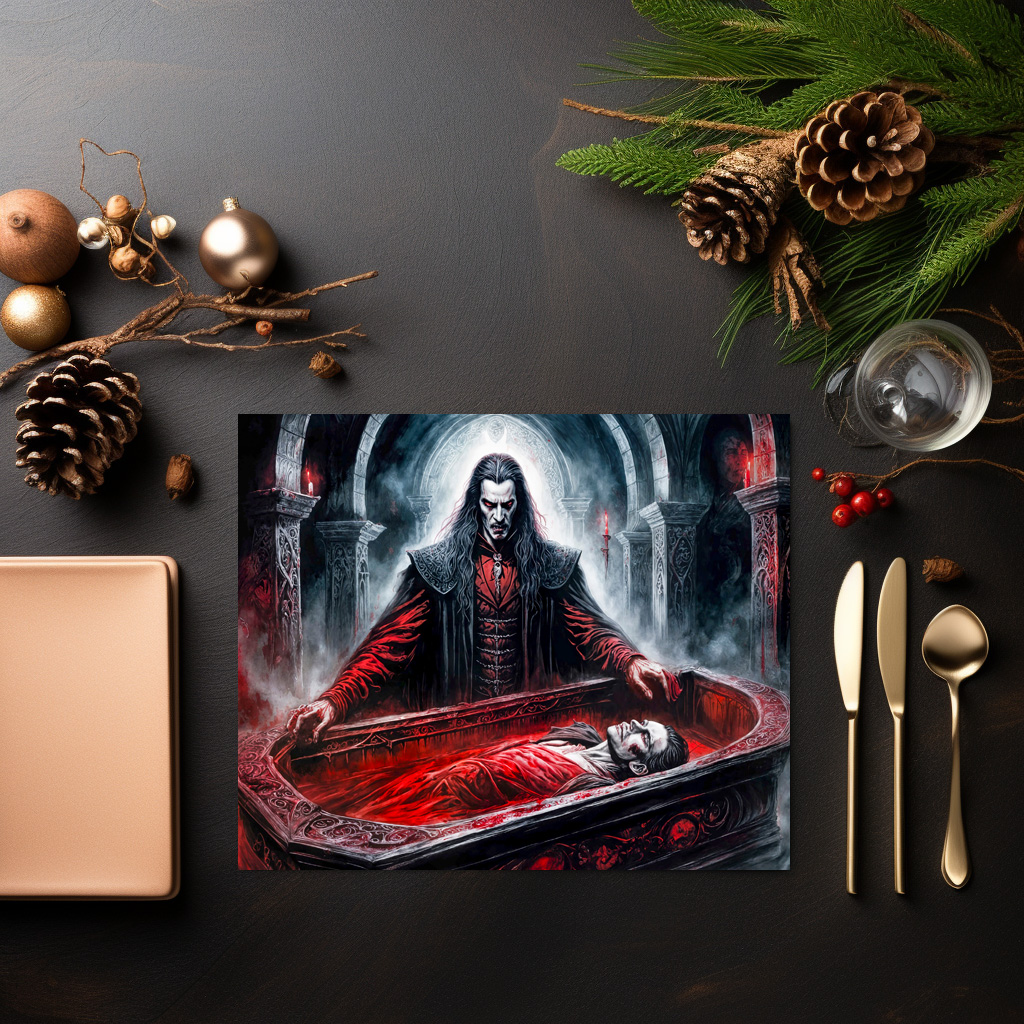 raxxa Premium-Tischset: Vampire Rising from Coffin in Gothic Chamber - immagine 3