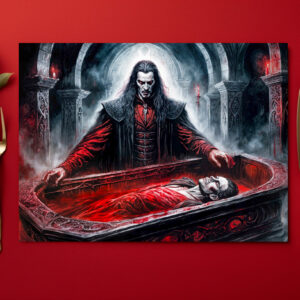 raxxa Premium-Tischset: Vampire Rising from Coffin in Gothic Chamber