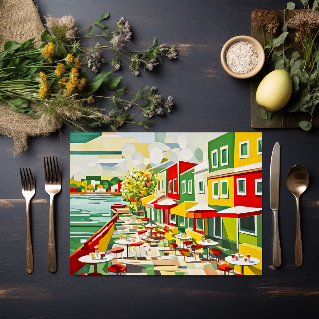 raxxa Premium-Tischset: Cubist Café by the Waterfront - Imagen 3