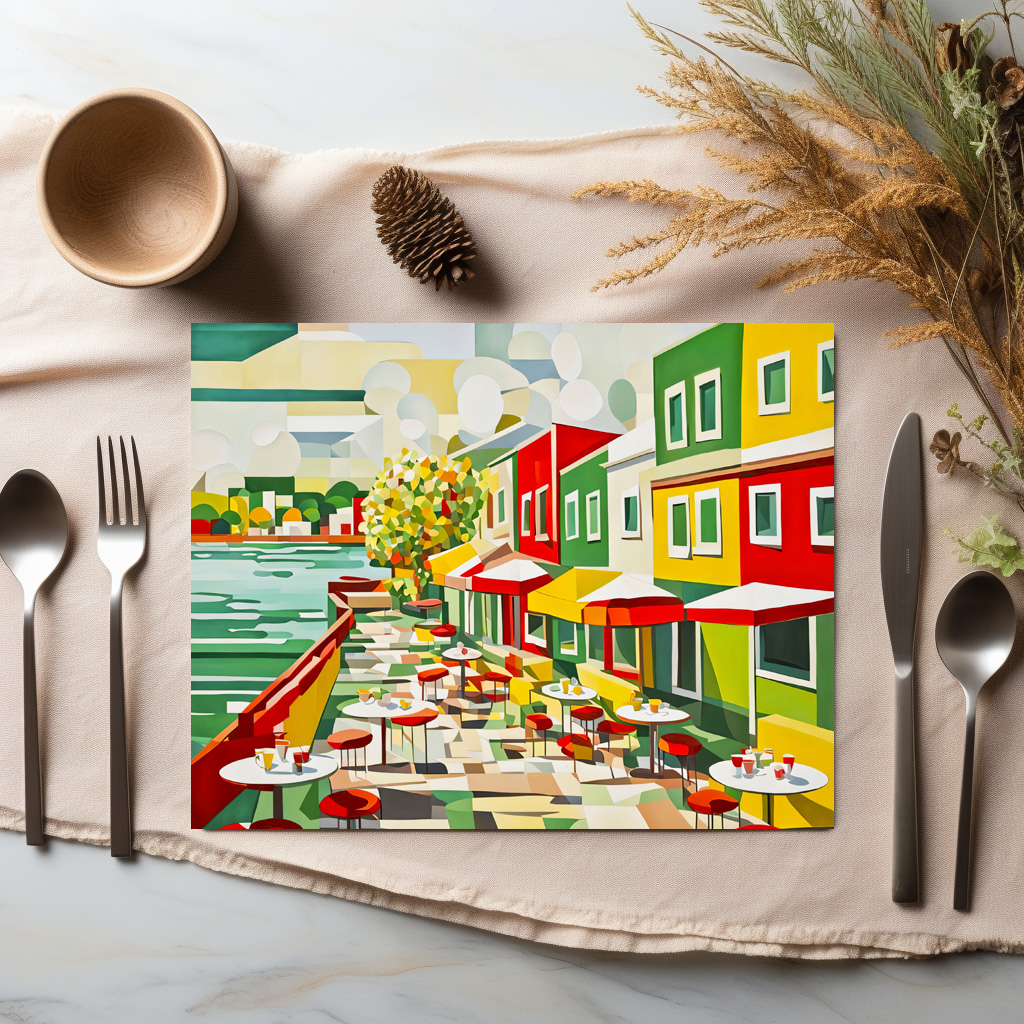raxxa Premium-Tischset: Cubist Café by the Waterfront - Imagen 2