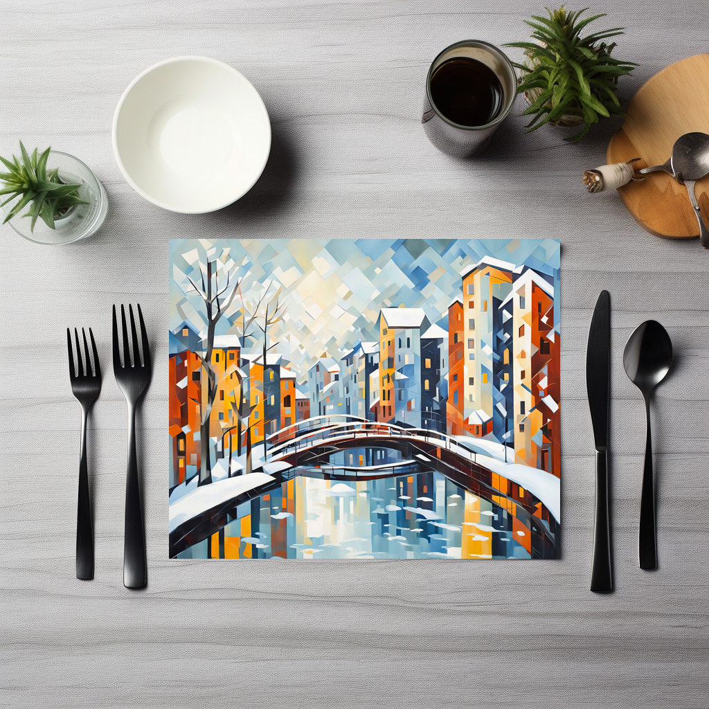 raxxa Premium-Tischset: Cubist Cityscape with Snowy Canal - Imagen 3