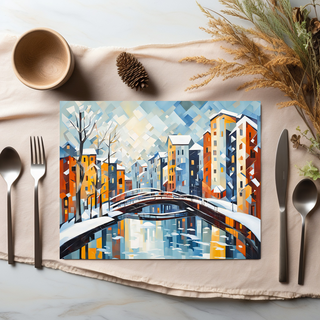 raxxa Premium-Tischset: Cubist Cityscape with Snowy Canal - Imagen 2