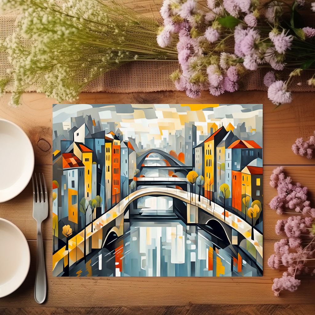 raxxa Premium-Tischset: Cubist view over City with Canal Bridges – Bild 3