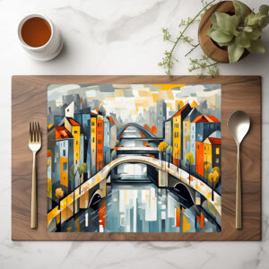 raxxa Premium-Tischset: Cubist view over City with Canal Bridges