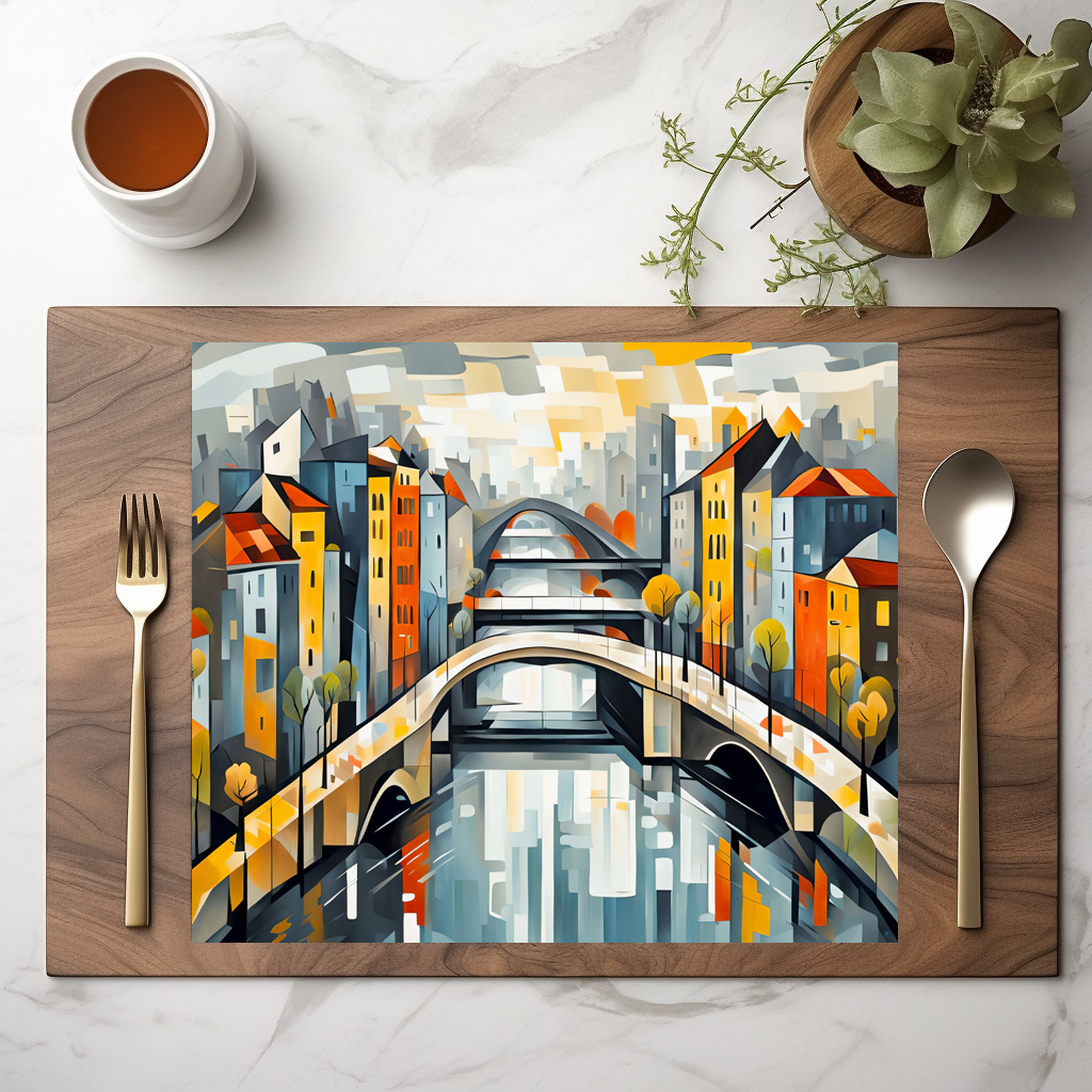 raxxa Premium-Tischset: Cubist view over City with Canal Bridges