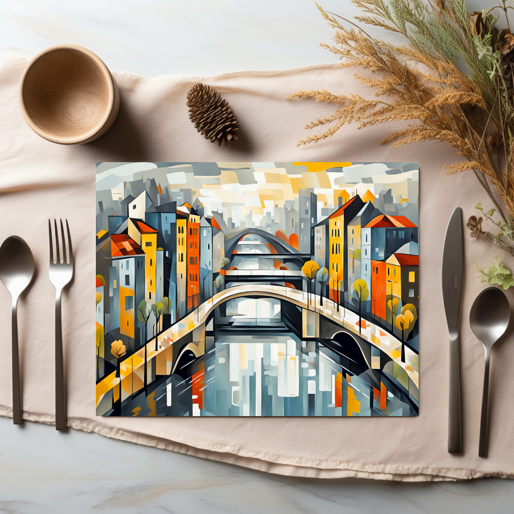 raxxa Premium-Tischset: Cubist view over City with Canal Bridges – Bild 2