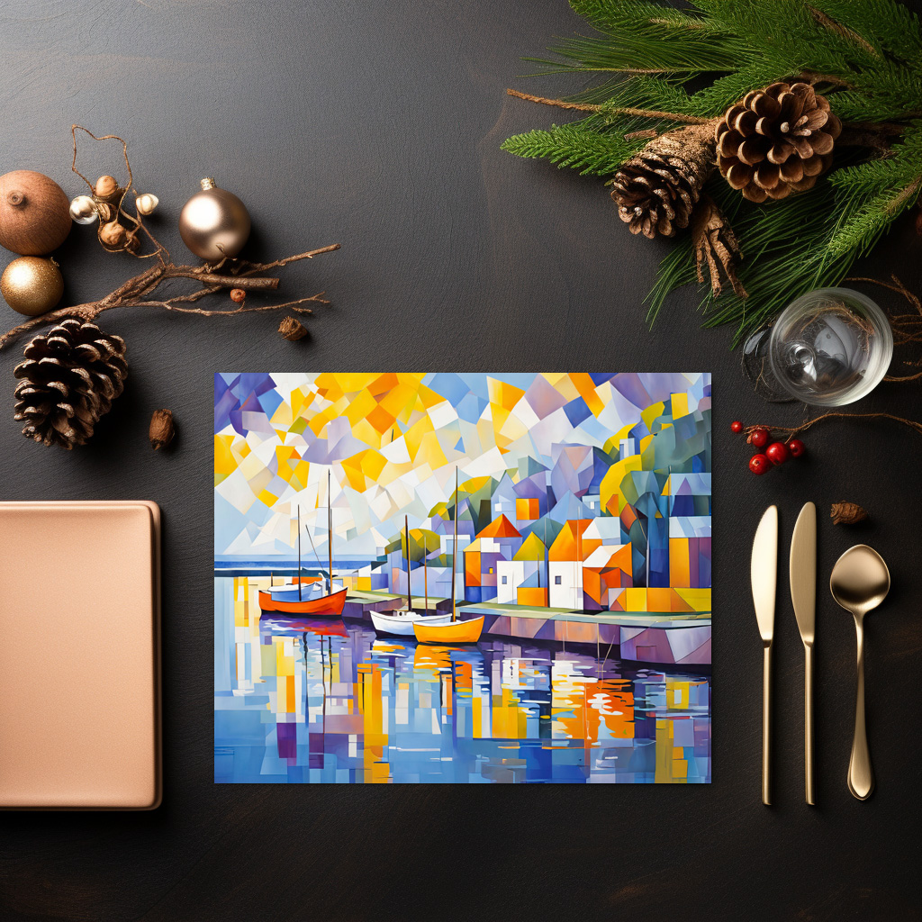raxxa Premium-Tischset: Cubist Mediterranean Town with Boats – Bild 3