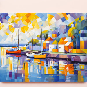 raxxa Premium-Tischset: Cubist Mediterranean Town with Boats