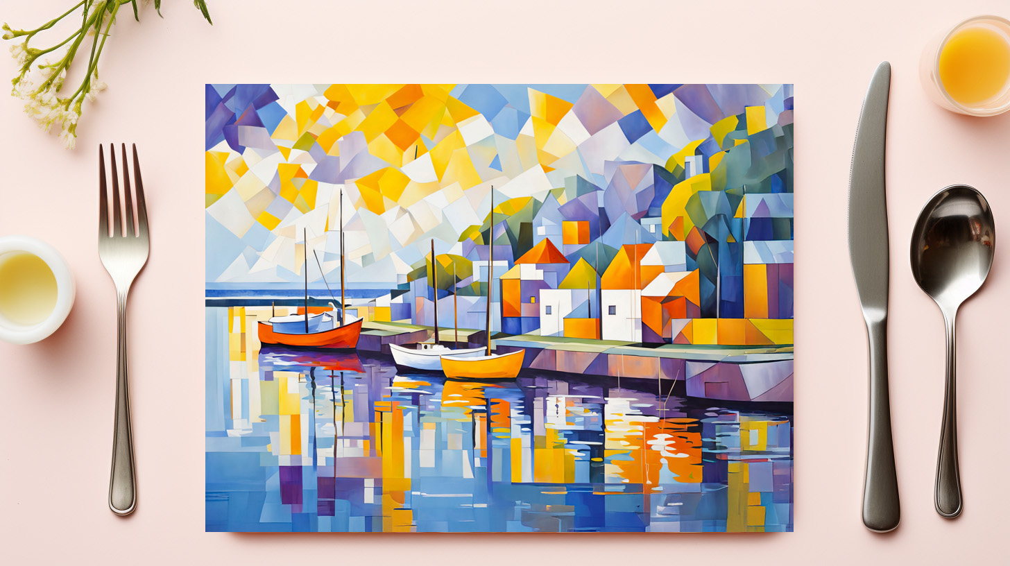 raxxa Premium-Tischset: Cubist Mediterranean Town with Boats