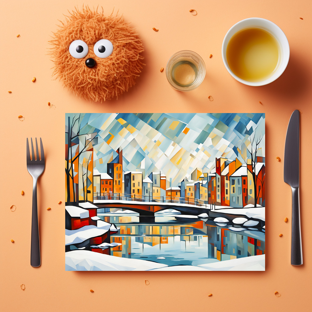 raxxa Premium-Tischset: Cubist Snowy Bridge Over Reflected City - immagine 3