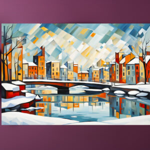 raxxa Premium-Tischset: Cubist Snowy Bridge Over Reflected City