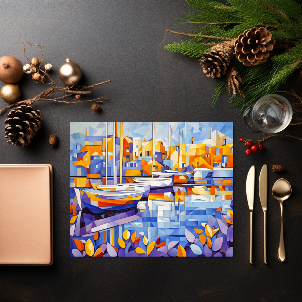 raxxa Premium-Tischset: Cubist Marina with Boats and Reflections – Bild 2