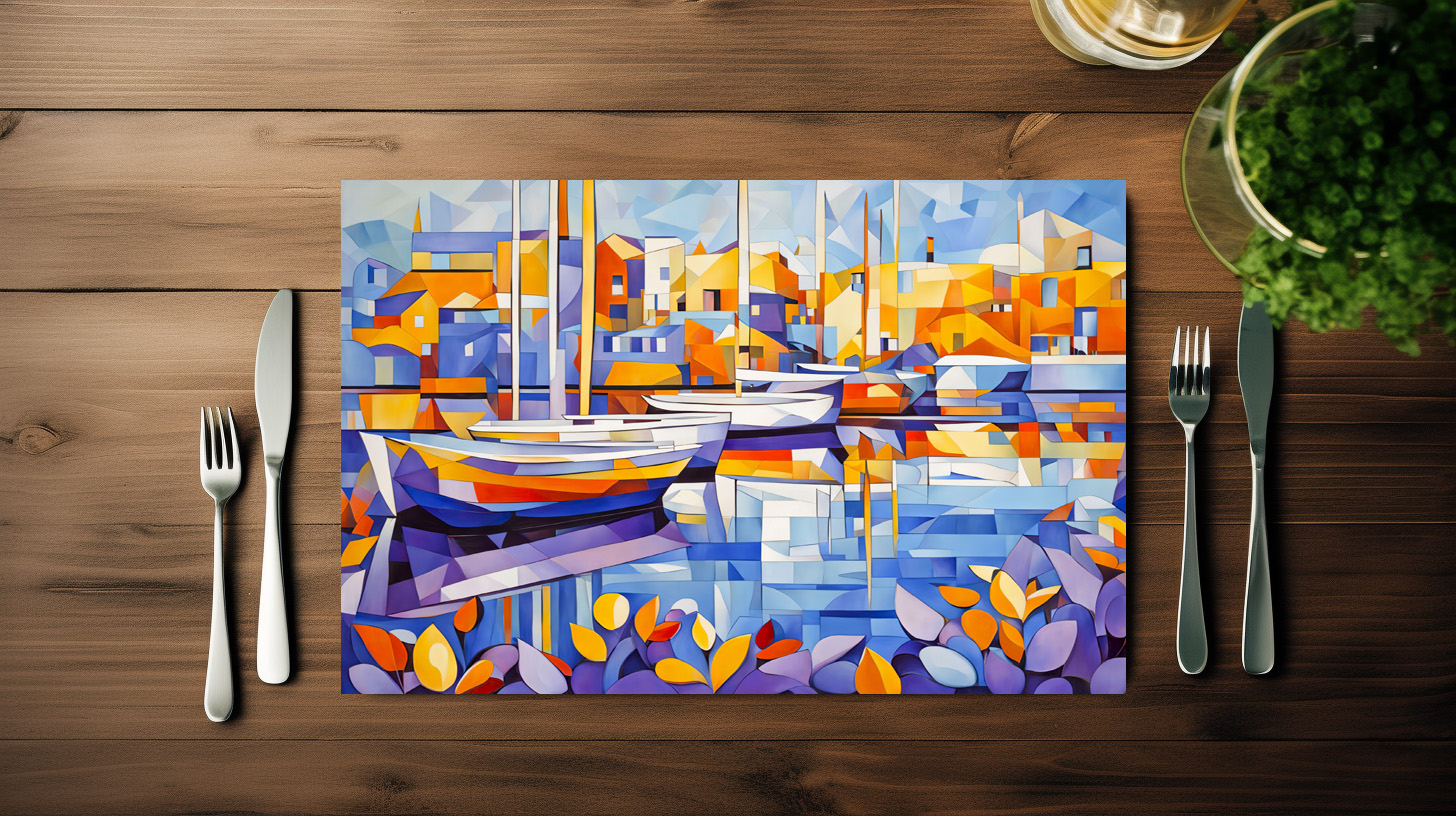 raxxa Premium-Tischset: Cubist Marina with Boats and Reflections – Bild 3