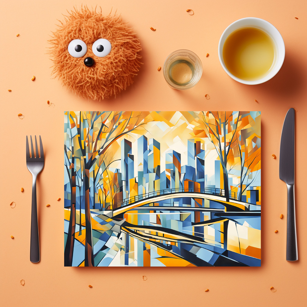 raxxa Premium-Tischset: Cubist Snowy City with Canal Bridges