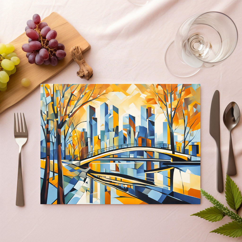 raxxa Premium-Tischset: Cubist Snowy City with Canal Bridges – Bild 2