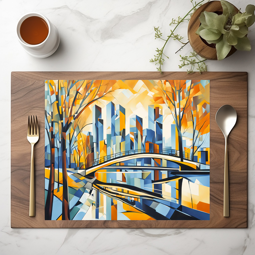 raxxa Premium-Tischset: Cubist Snowy City with Canal Bridges – Bild 3