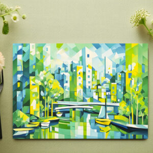 raxxa Premium-Tischset: Cubist Green City with Bridge