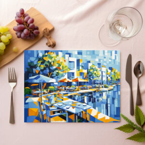 raxxa Premium-Tischset: Cubist Autumn Bridge in Cityscape
