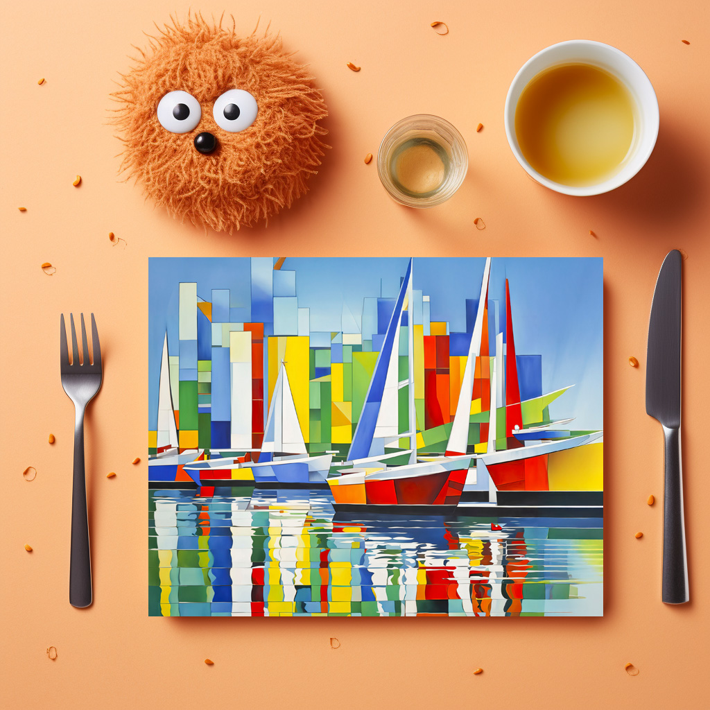raxxa Premium-Tischset: Cubist Sailboats in Colorful Harbor – Bild 3