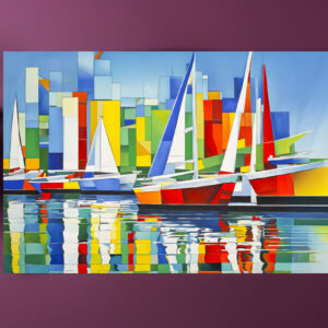 raxxa Premium-Tischset: Cubist Sailboats in Colorful Harbor