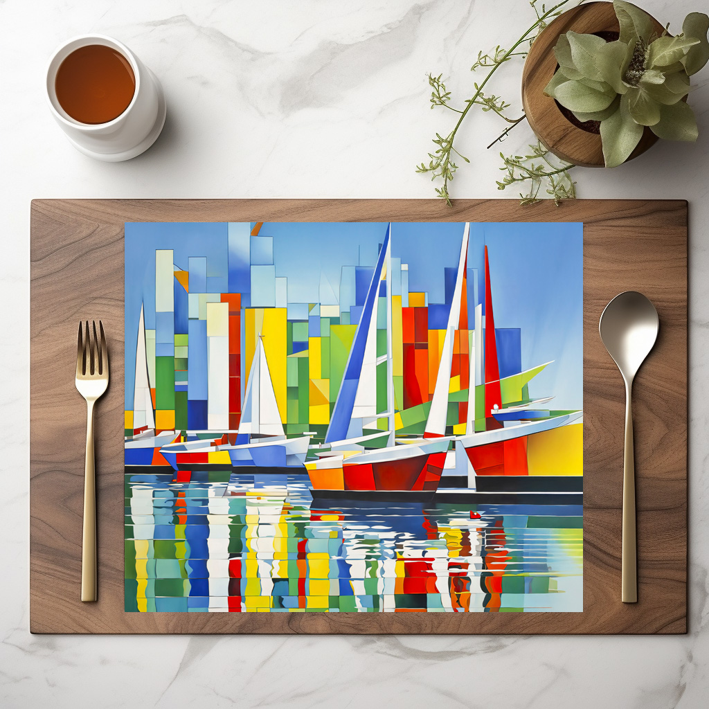 raxxa Premium-Tischset: Cubist Sailboats in Colorful Harbor – Bild 2