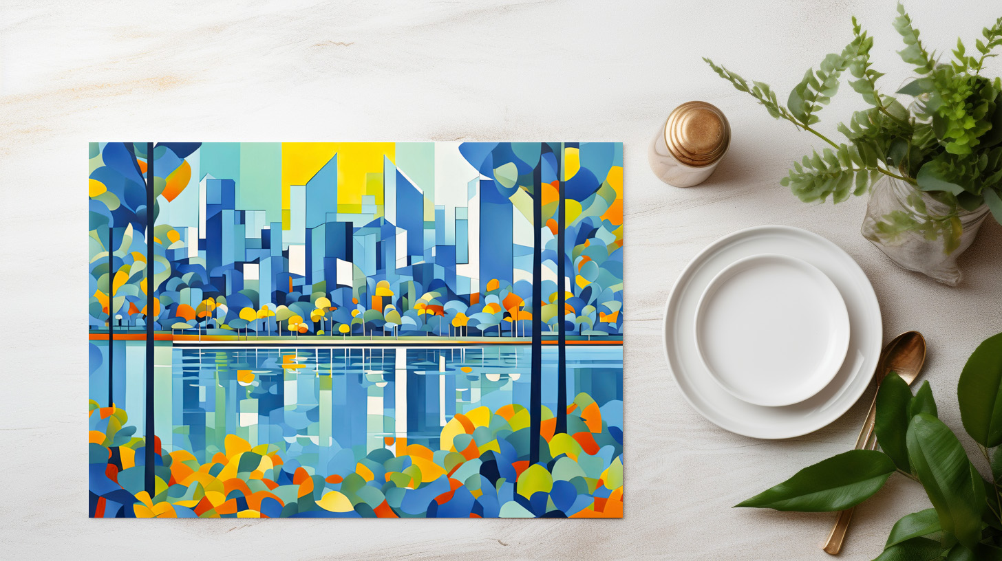 raxxa Premium-Tischset: Cubist Skyline Reflected in Water - immagine 3