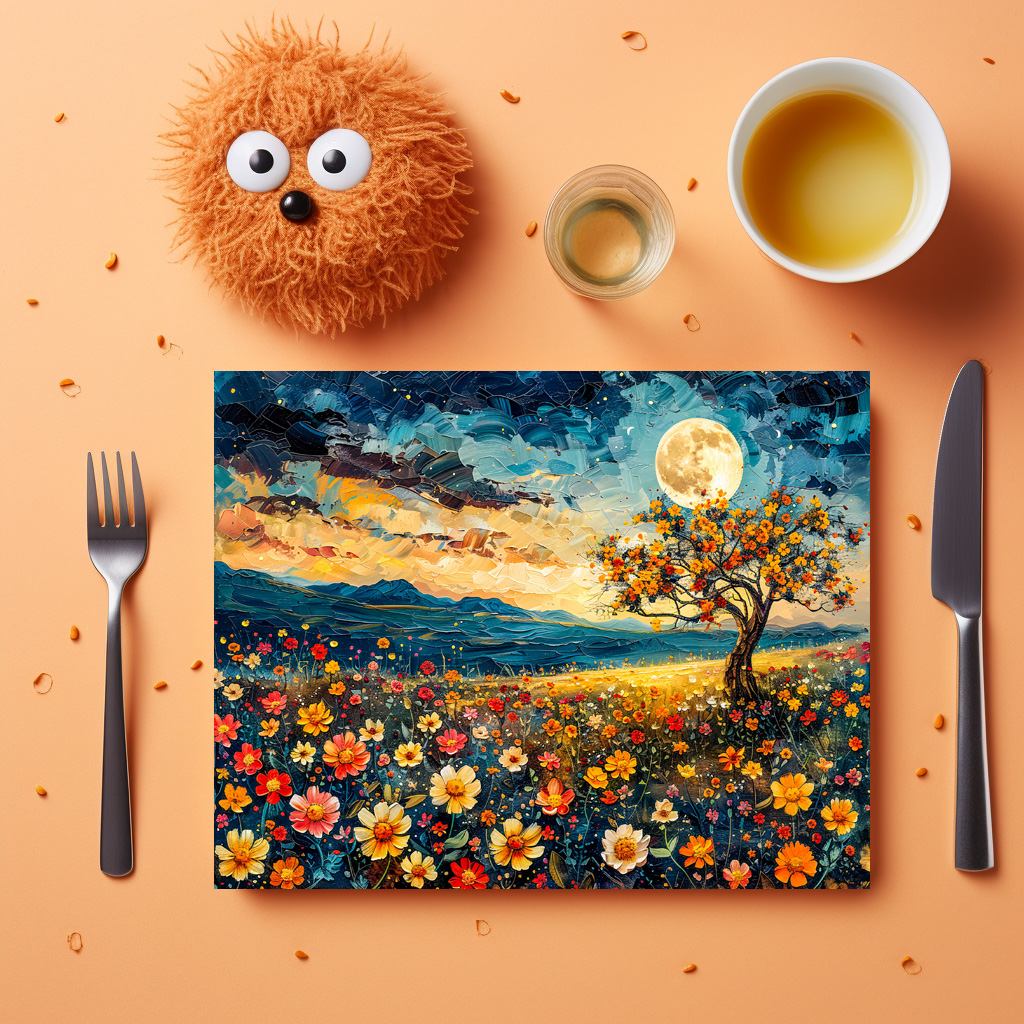 raxxa Premium-Tischset: Abstract watercolor illustration of full moon over wildflower meadow – Bild 3