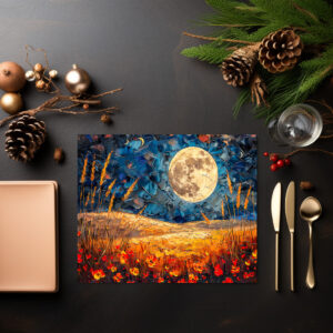 raxxa Premium-Tischset: Abstract watercolor illustration of full moon over grassy field