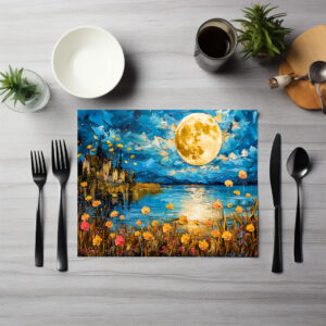 raxxa Premium-Tischset: Abstract watercolor illustration of full moon reflection in lake