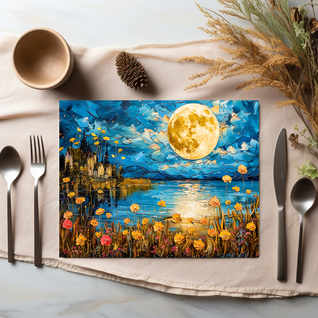 raxxa Premium-Tischset: Abstract watercolor illustration of full moon reflection in lake – Bild 3