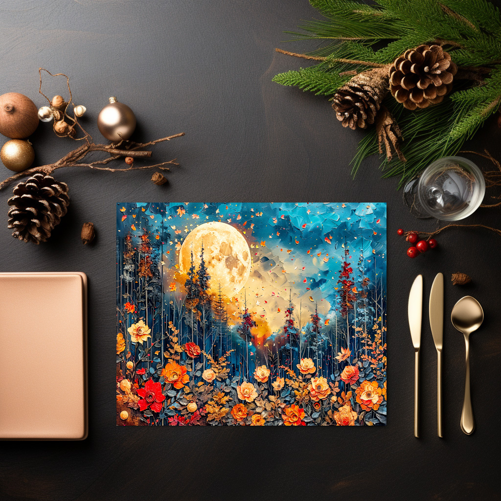 raxxa Premium-Tischset: Abstract watercolor illustration of full moon over forest – Image 2